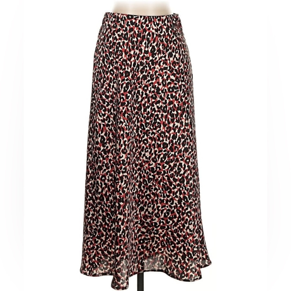 Sanctuary Animal Print Red Cream Black Midi Satin Skirt NEW Size Medium